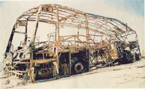 Skeletal remains of an Israeli bus